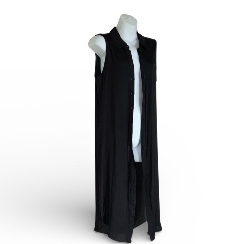 Joie long vest women's M EUC black buttondown shirt, slit sides, coverup, duster